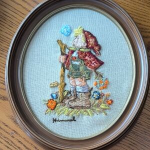 Hummel Embroidered Art with Brown Frame